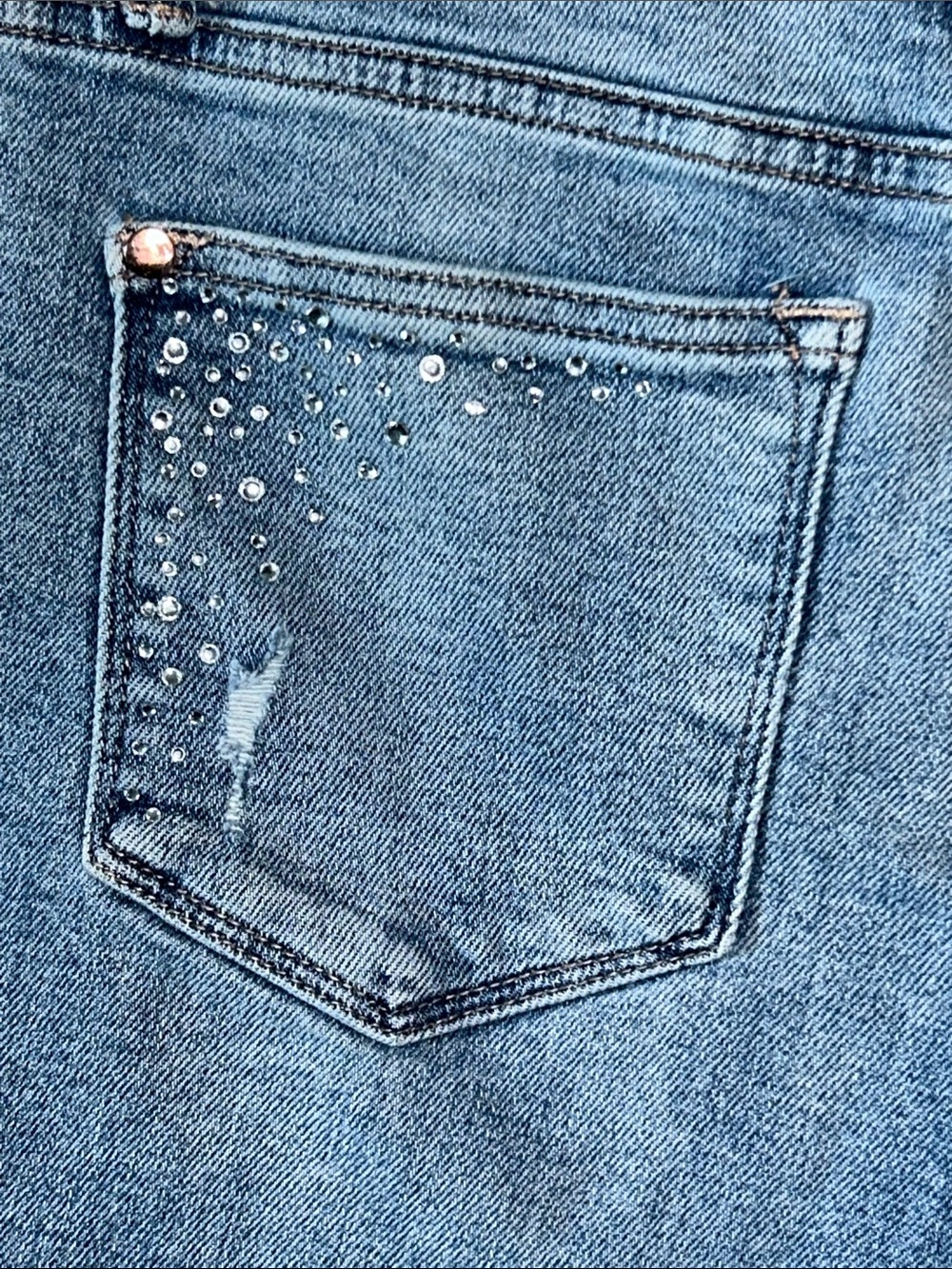 Judy Blue Rhinestone Elle Jean Shorts‎ Sz Large High Rise Cutoff Distressed - Picture 10 of 14